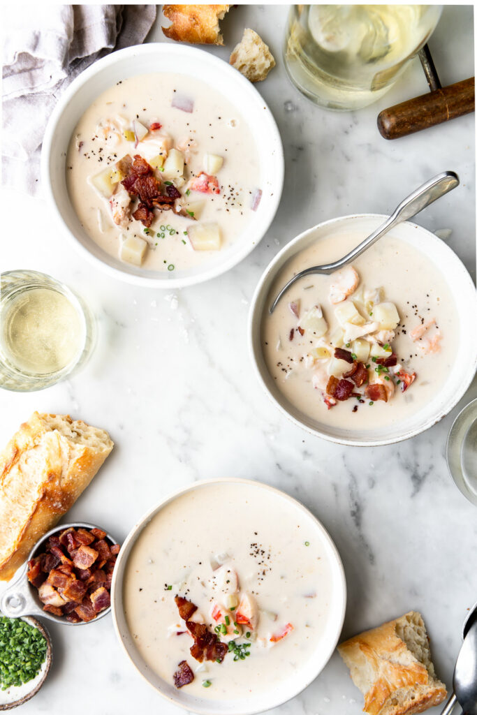 lobster chowder with bacon and chives