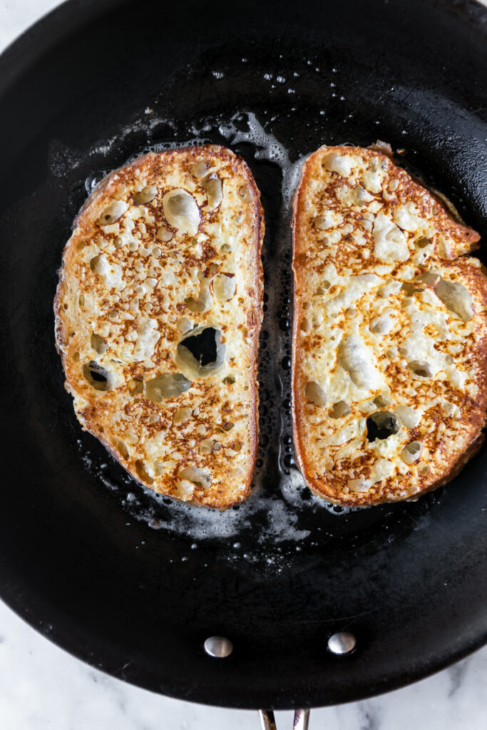 pan frying french toast in butter