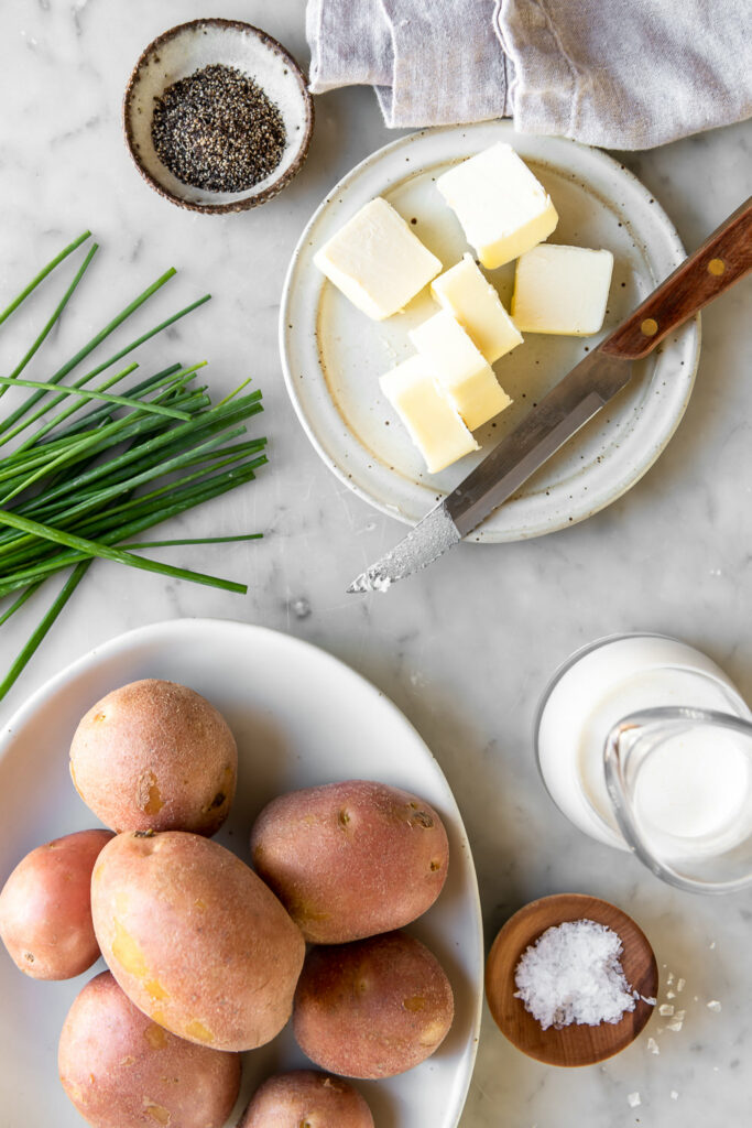 red potatoes, butter, cream, chives