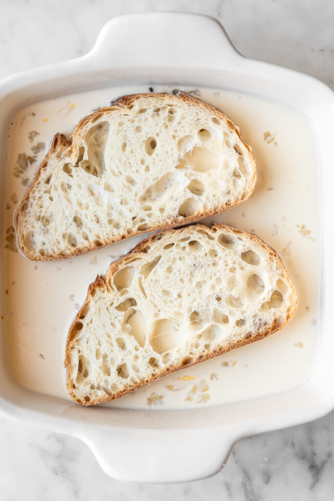 soaking sourdough bread in custard