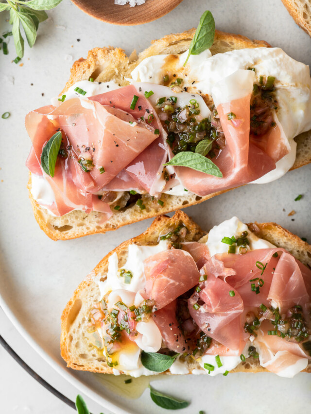 prosciutto bruschetta with burrata and chive vinaigrette recipe