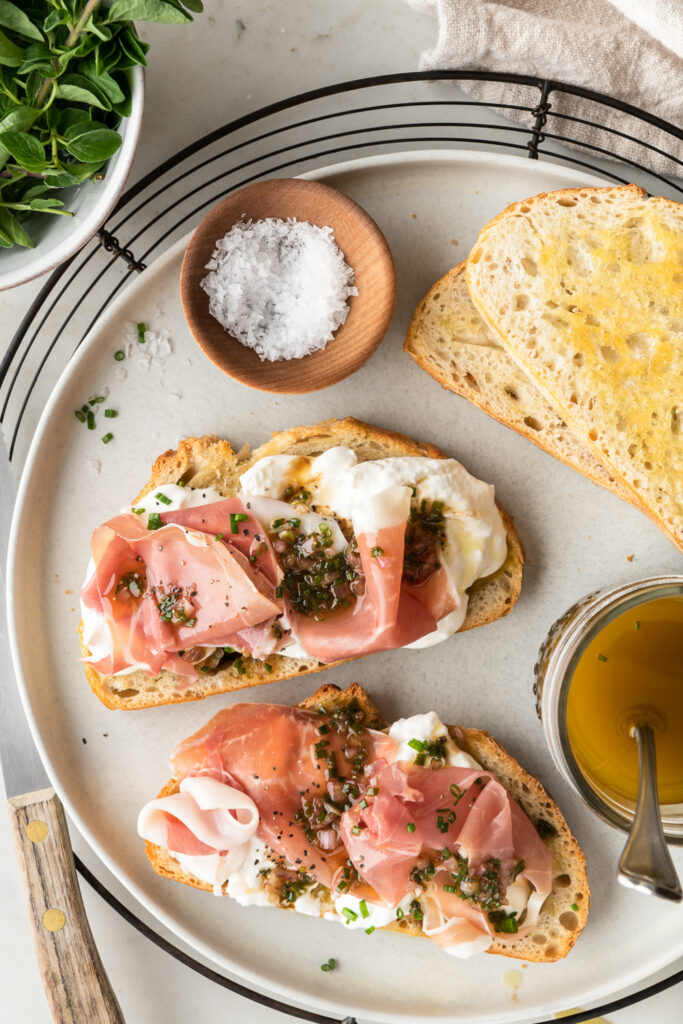 prosciutto bruschetta with chive dressing