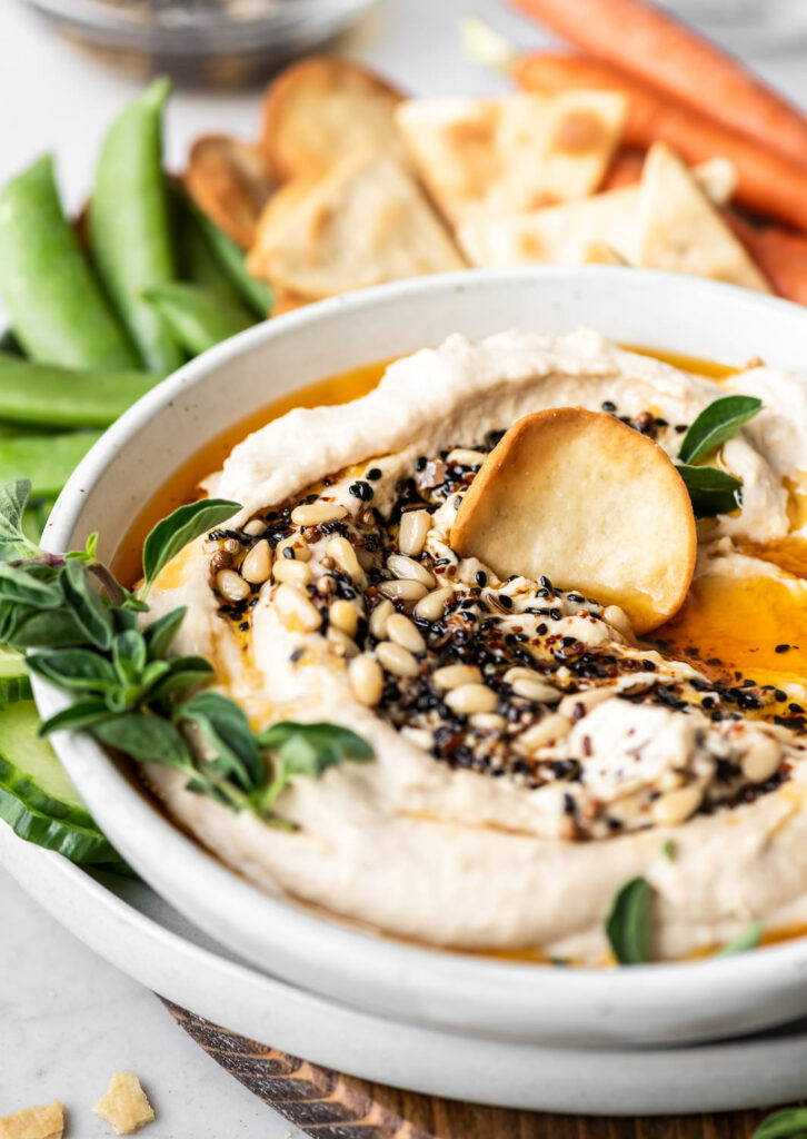white bean dip with spicy oil and tahini