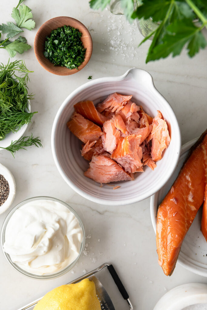 smoked trout, herbs, sour cream, lemon