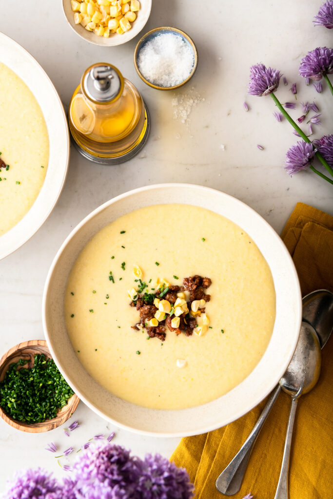 creamy corn soup with chorizo