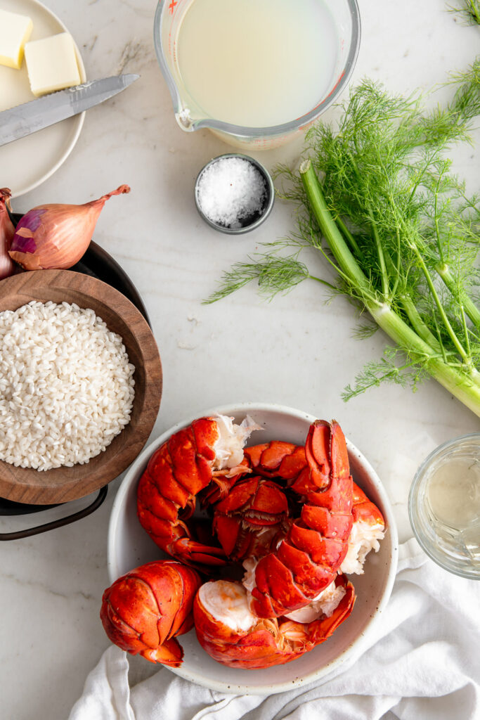 lobster, risotto rice, fennel, lobster stock butter, shallots