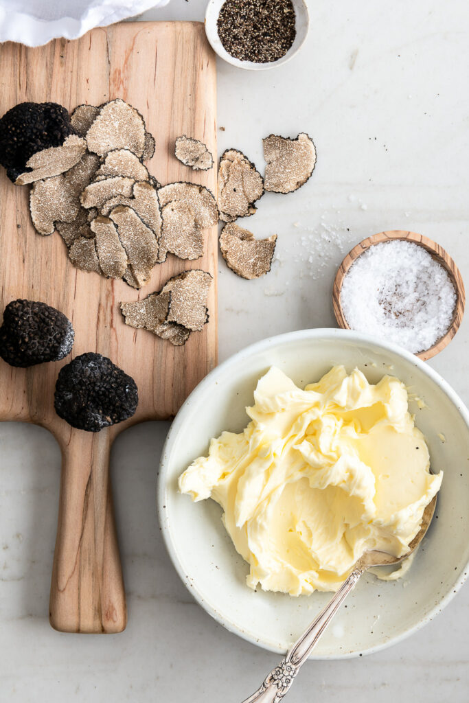 fresh black truffles, butter, salt and pepper