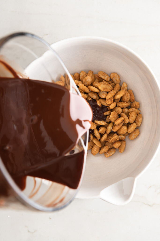 9_toss almonds with tempered dark chocolate