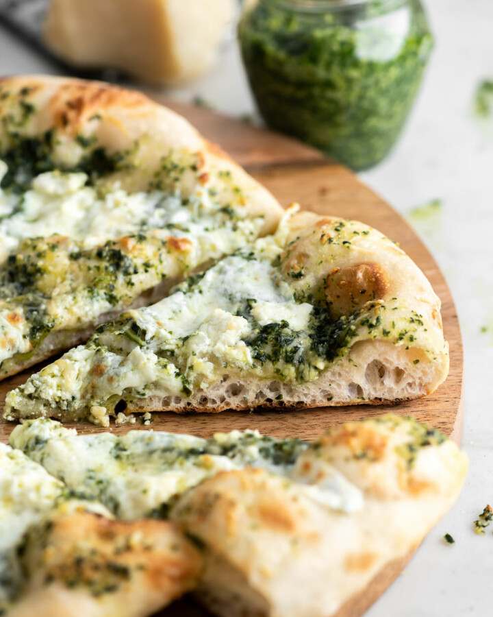 homemade pesto pizza