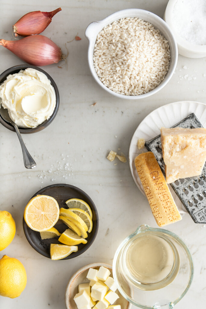 ingredients_lemon, risotto rice, shallows, parmesan, mascarpone