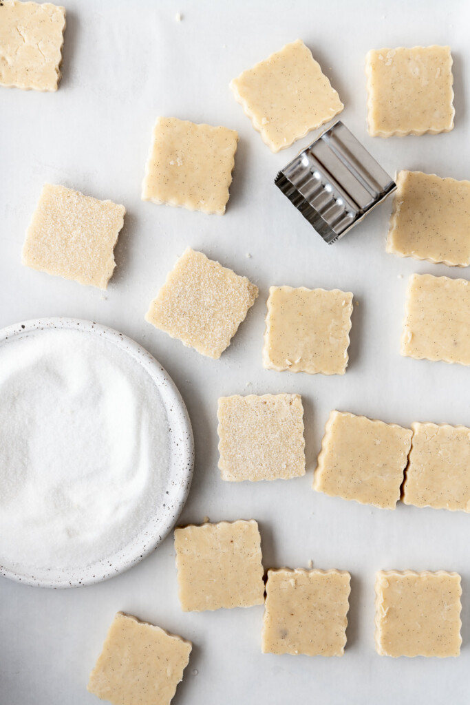 3_roll shortbread cookie dough into slab, cut into shapes