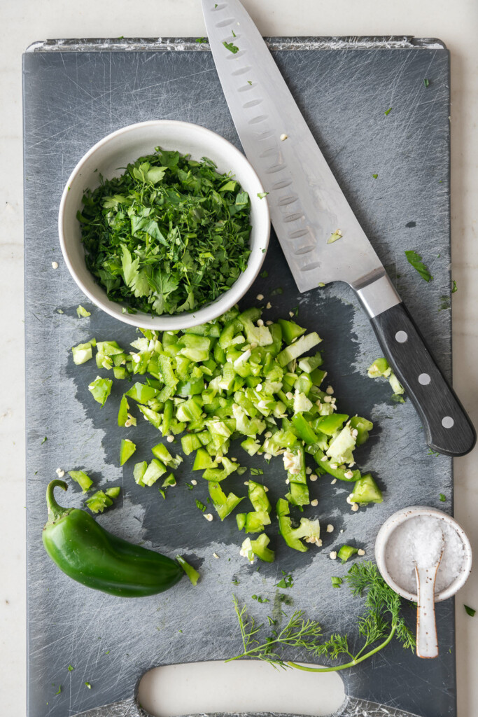 1_roughly chop herbs and jalapeno