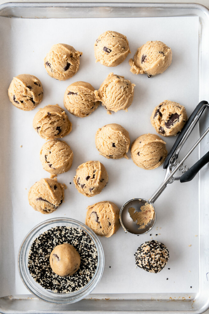 4_scoop tahini cookie dough and roll in sesame seeds