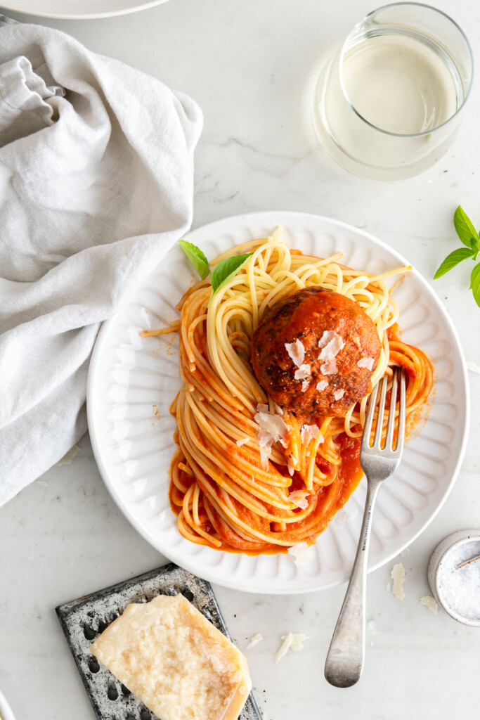 spaghetti and giant meatballs