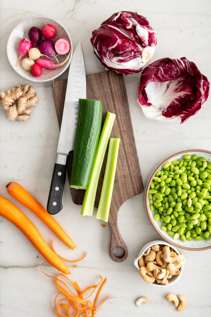 ingredients_edamame, radicchio, carrots, celery, radish, cucumber