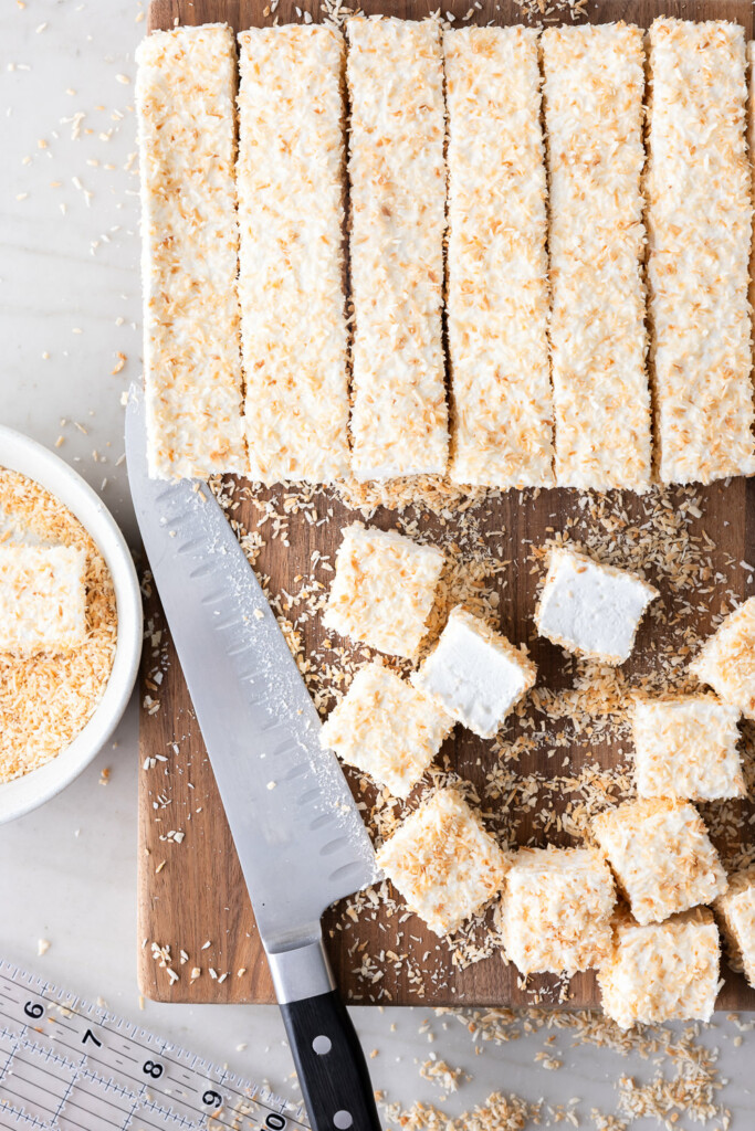 5_cut and coat marshmallows in toasted coconut