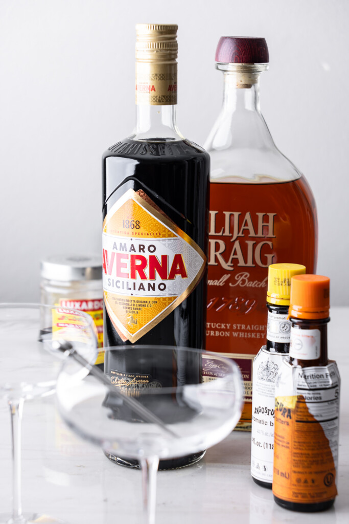 ingredients_averna, bourbon, bitters