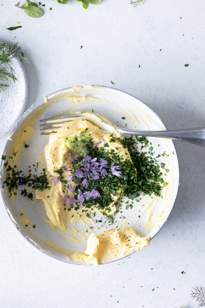 3_mix herbs and garlic into softened butter