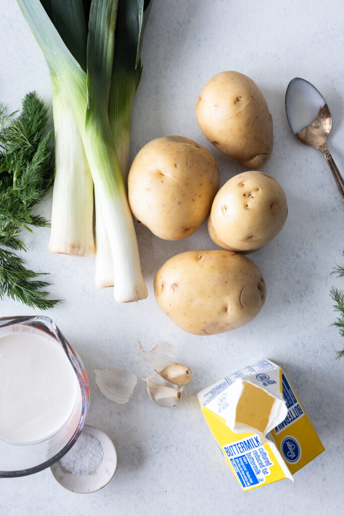 ingredients_yukon gold potatoe, leeks, buttermilk, cream, garlic, dill